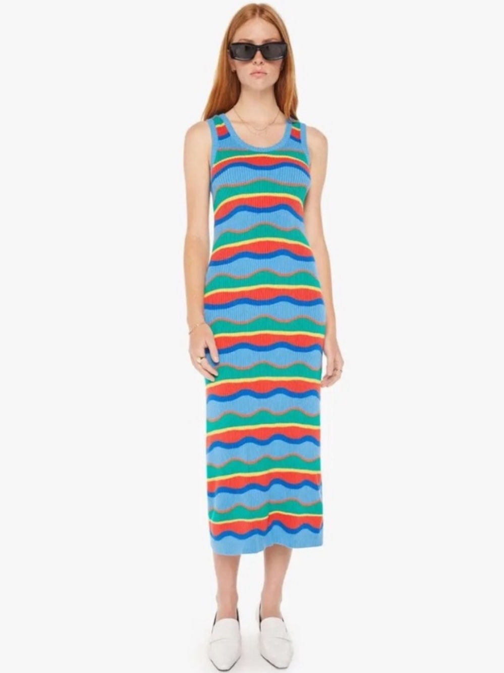 MOTHER The Like A Glove Multi Stripe Rib Knit Column Dress Small NWOT Retro